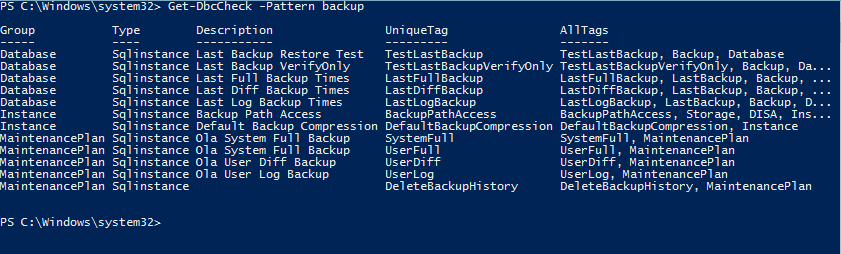 Get-DbcCheck -Pattern backup