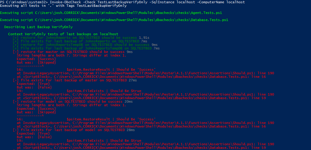 Invoke-DbcCheck -Check TestLastBackupVerifyOnly -SqlInstnace localhost -ComputerName localhost